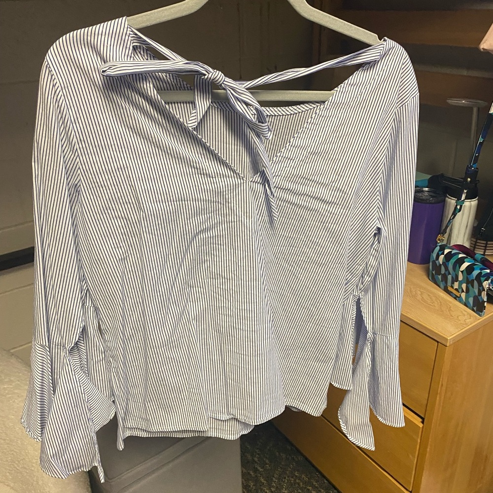 Flowy blue and white striped shirt